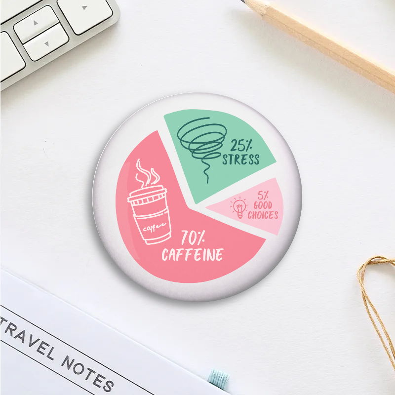 70% Caffeine, 25% Stress, 5% Good Choices Button Pin