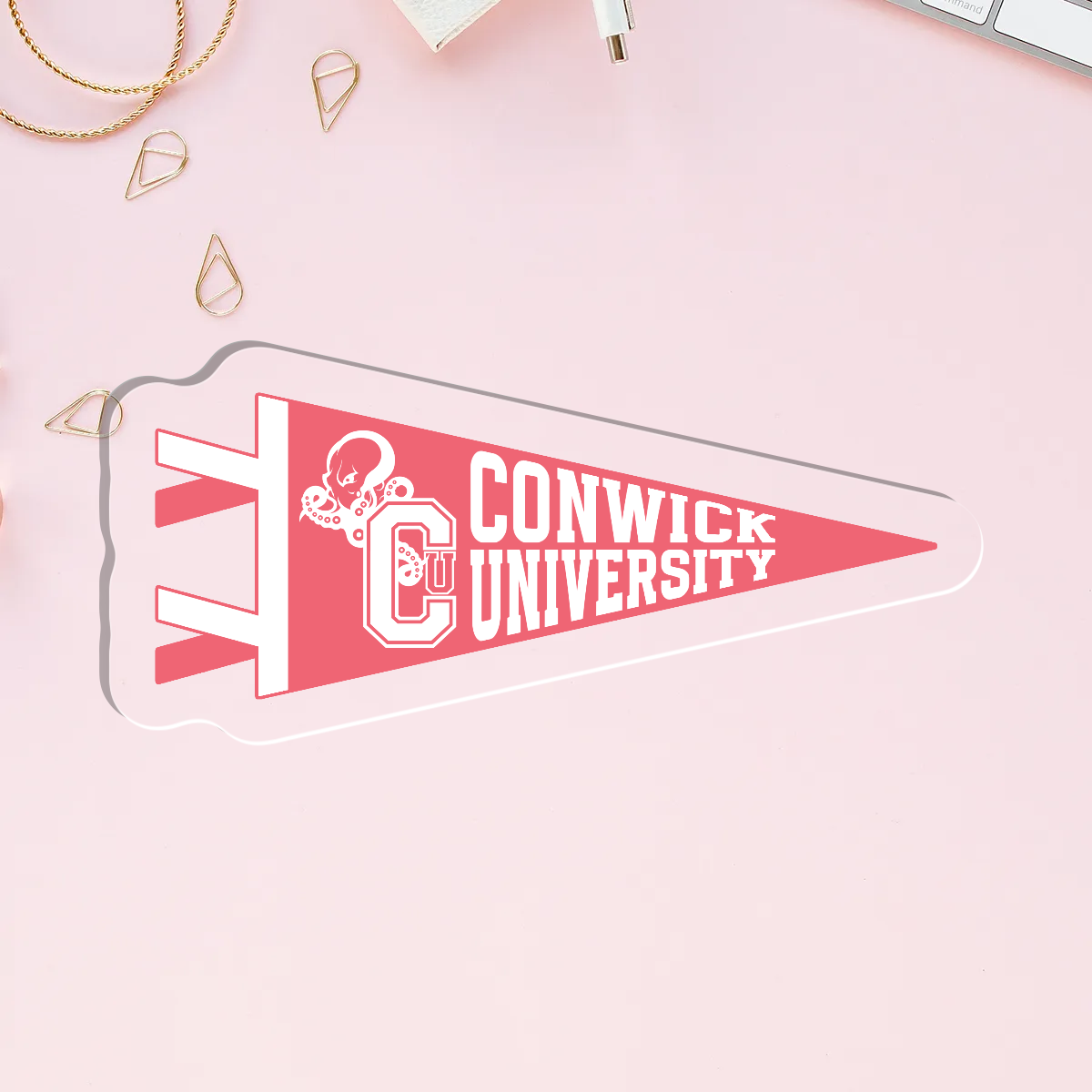 Conwick U Pennant Flag Acrylic Pin (Pink)