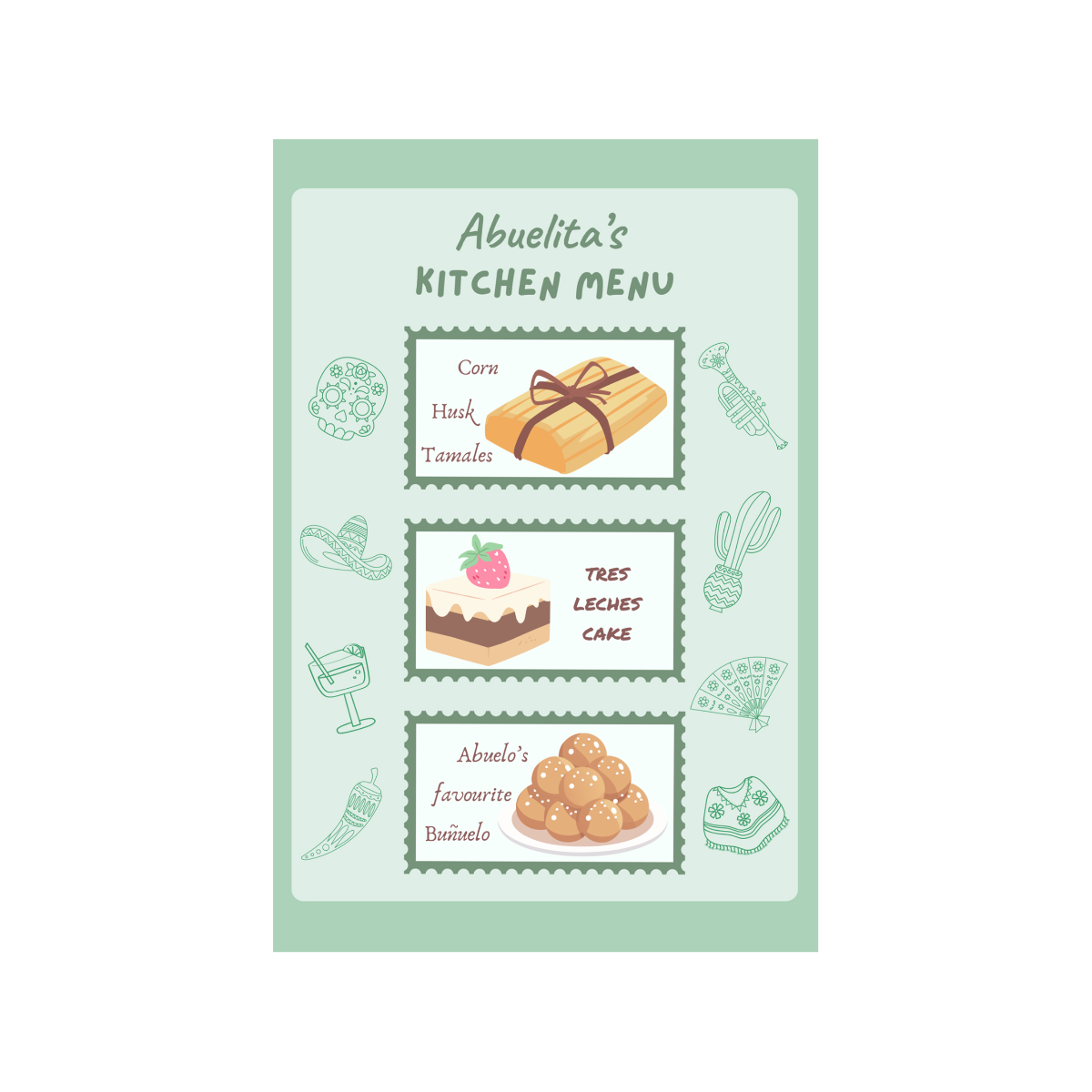 Guadalajara/Abuelita's Kitchen Menu Double-sided Art Print